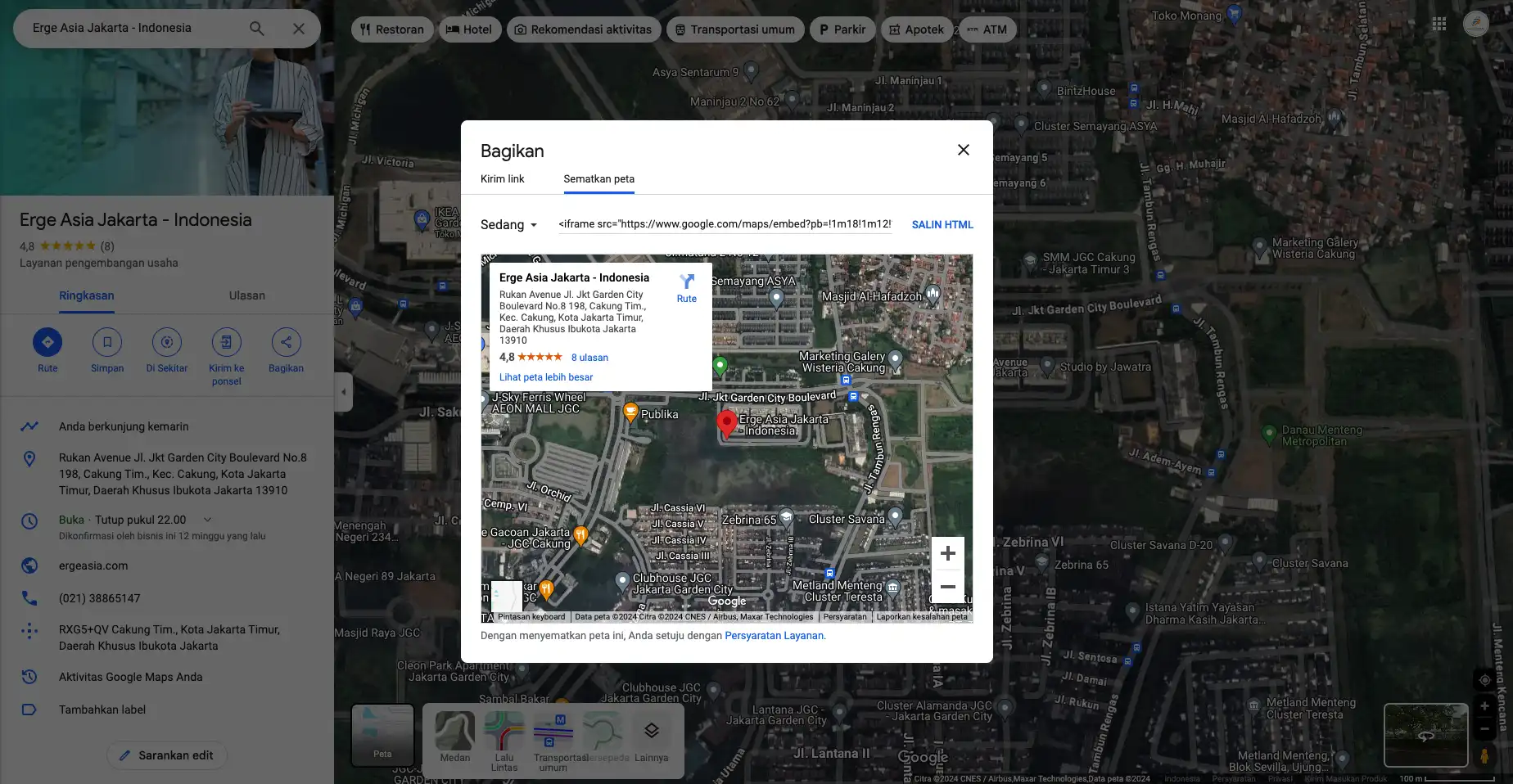 Panduan Google Maps - Embed Tab